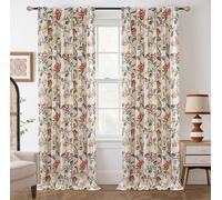 DriftAway Ada Floral Botanical Print Flower Leaf Lined Thermal Insulated Room Darkening Linen Blackout Back Tab Window Curtains 2 Layers Set of 2 Panels Each 52 Inch by 90 Inch Orange Terra Cotta
