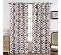 DriftAway Alexander 80% Blackout Curtains for Living Room 250GSM Pattern Match Thermal Insulated Room Darkening Geo Moroccan Mid Century Grommet Bedroom Drapes 2 Panels 52 Inch by 84 Inch Brown