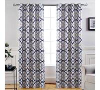 DriftAway Alexander Thermal Blackout Grommet, Unlined Window Curtains, Spiral Geo Trellis Pattern, Set of 2 Panels, Navy/Gray 52"x96"