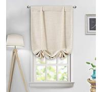 DriftAway Blackout Linen Textured Solid Basic Room Darkening Thermal Insulated Tie Up Adjustable Balloon Rod Pocket Linen Curtains for Small Window 25 Inch by 47 Inch Beige