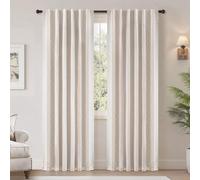 DriftAway Boho Linen Blackout Curtains Double Layer Thermal Insulated Farmhouse Vintage Geo Retro Square Printed Pattern Lined Drapes for Living Room Bedroom 84 Inches Long Back Tab 2 Panels Beige