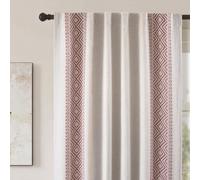 DriftAway Boho Linen Blackout Curtains Double Layer Thermal Insulated Farmhouse Vintage Geo Retro Square Printed Pattern Lined Drapes for Living Room Bedroom 84 Inches Long Back Tab 2 Panels Red