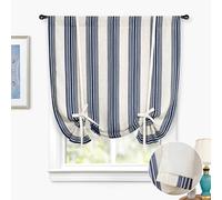 DriftAway Chris Double Layer Linen Blackout Tie Up Curtains Thermal Insulated Fully Lined Vertical Striped Balloon Roman Shade Bathroom Window Adjustable Rod Pocket 45 Inch by 63 Inch Ivory Dark Blue