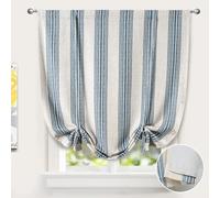 DriftAway Chris Double Layer Linen Blackout Tie Up Curtains Thermal Insulated Fully Lined Vertical Striped Balloon Roman Shade Bathroom Window Adjustable Rod Pocket 45 Inch by 63 Inch Jean Navy