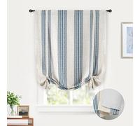 DriftAway Chris Double Layer Linen Blackout Tie Up Curtains Thermal Insulated Fully Lined Vertical Striped Balloon Roman Shade Bathroom Window Adjustable Rod Pocket 31 Inch by 47 Inch Jean Navy
