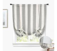 DriftAway Chris Double Layer Linen Blackout Tie Up Curtains Thermal Insulated Fully Lined Vertical Striped Balloon Roman Shade Bathroom Window Adjustable Rod Pocket 45 Inch by 63 Inch Gray
