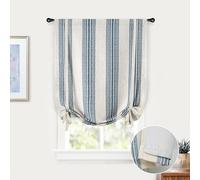DriftAway Chris Double Layer Linen Blackout Tie Up Curtains Thermal Insulated Fully Lined Vertical Striped Balloon Roman Shade Bathroom Window Adjustable Rod Pocket 25 Inch by 47 Inch Jean Navy