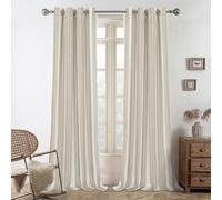 DriftAway Chris Linen 100% Blackout Curtains with Thermal and Sound Reducing Layer 102 Inches Long for Bedroom Striped Printed Drapes Lined Grommet Window Treatments for Living Room Camel Beige