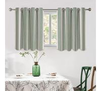 DriftAway Chris Linen Blackout Curtains with Thermal and Sound Reducing Layer 36 Inches Long for Bedroom Striped Printed Drapes Thermal Insulated Lined Window Treatments for Living Room Loden Green