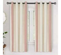DriftAway Chris Linen Blackout Curtains with Thermal and Sound Reducing Layer 63 Inches Long for Bedroom Striped Printed Drapes Thermal Insulated Lined Window Treatments for Living Room Cabana Red