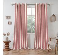 DriftAway Chris Vertical Striped Pattern Linen Blend Lined Thermal Insulated Blackout and Room Darkening Grommet Linen Curtains for Farmhouse Printed 2 Panels 52 Inch by 84 Red Red