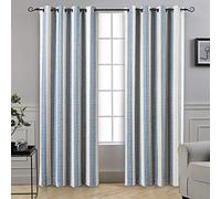 DriftAway Chris Vertical Striped Pattern Linen Blend Lined Thermal Insulated Blackout and Room Darkening Linen Curtains for Farmhouse Printed 2 Panels 52 Inch by 84 Inch Jean Navy
