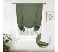 DriftAway Double Layer Linen Blackout Tie Up Curtains Thermal Insulated Fully Lined Balloon Roman Shade Bathroom Window Adjustable Rod Pocket for Small Window 25 Inch by 47 Inch Olive Green