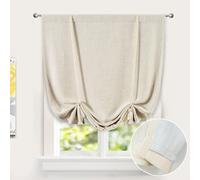 DriftAway Double Layer Linen Blackout Tie Up Curtains Thermal Insulated Fully Lined Balloon Roman Shade Bathroom Window Adjustable Rod Pocket for Small Window 39 Inch by 55 Inch Beige