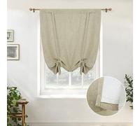 DriftAway Double Layer Linen Blackout Tie Up Curtains Thermal Insulated Fully Lined Balloon Roman Shade Bathroom Window Adjustable Rod Pocket for Small Window 25 Inch by 47 Inch Light Khaki Linen