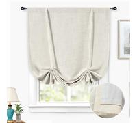 DriftAway Double Layer Linen Blackout Tie Up Curtains Thermal Insulated Fully Lined Balloon Roman Shade Bathroom Window Adjustable Rod Pocket for Small Window 39 Inch by 55 Inch Light Linen
