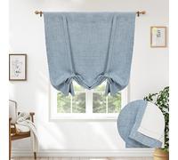 DriftAway Double Layer Linen Blackout Tie Up Curtains Thermal Insulated Fully Lined Balloon Roman Shade Bathroom Window Adjustable Rod Pocket for Small Window 45 Inch by 63 Inch Dusty Blue