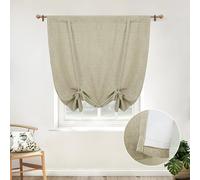 DriftAway Double Layer Linen Blackout Tie Up Curtains Thermal Insulated Fully Lined Balloon Roman Shade Bathroom Window Adjustable Rod Pocket for Small Window 45 Inch by 63 Inch Light Khaki Linen