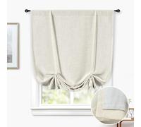 DriftAway Double Layer Linen Blackout Tie Up Curtains Thermal Insulated Fully Lined Balloon Roman Shade Bathroom Window Adjustable Rod Pocket for Small Window 45 Inch by 63 Inch Light Linen