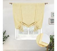 DriftAway Double Layer Linen Blackout Tie Up Curtains Thermal Insulated Fully Lined Balloon Roman Shade Bathroom Window Adjustable Rod Pocket for Small Window 45 Inch by 63 Inch Yellow