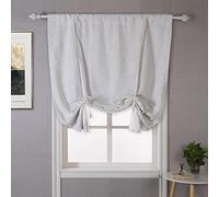 DriftAway Double Layer Linen Tie-Up Blackout Curtains - Thermal Insulated - Fully Lined - Roman Balloon Shade - For Bathroom Window - Adjustable Rod Pocket for Small
