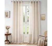 DriftAway Farmhouse Curtains for Living Room Vertical Striped Linen Curtains Semi Sheer Light Filtering Grommet Window Treatments, 120 Inches Long, 2 Panels, Pinstripe Grey on Beige