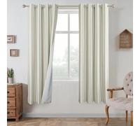 DriftAway Farmhouse Linen Blackout Curtains 63 Inches Long for Bedroom Striped Double Layer Thermal Insulated Sound Reducing Lined Grommet Rustic Drapes for Living Room 2 Panels W52 x L63 Loden Green