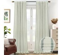DriftAway Farmhouse Linen Blend Blackout Curtains 108 Inches Long for Bedroom Vertical Striped Printed Linen Curtains Thermal Insulated Lined Treatments for Living Room W52 x L108 Linen Loden Green