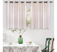 DriftAway Farmhouse Linen Blend Blackout Curtains 36 Inches Long for Bedroom Vertical Striped Printed Linen Curtains Thermal Insulated Lined Treatments for Living Room 2 Panels W52 x L36 Red