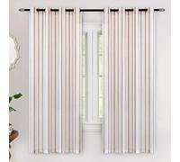 DriftAway Farmhouse Linen Blend Blackout Curtains 63 Inches Long for Bedroom Vertical Striped Printed Linen Curtains Thermal Insulated Lined Treatments for Living Room 2 Panels W52 x L63 Red