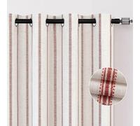 DriftAway Farmhouse Linen Blend Blackout Curtains 96 Inches Long for Bedroom Vertical Striped Printed Linen Curtains Thermal Insulated Lined Treatments for Living Room 2 Panels W52 x L96 Red