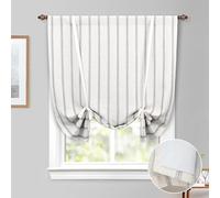 DriftAway Farmhouse Linen Blend Blackout Tie Up Curtain for Kitchen Vertical Striped Printed Linen Curtains Tie Up Shade for Bedroom Adjustable Balloon Rod Pocket 45 Inch by 63 Inch Grey