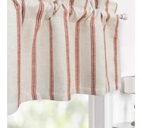 DriftAway Farmhouse Linen Lined Valance Double Layer Thermal Insulated Room Darkening Blackout Window Valances 3 Inch Rod Pocket Vertical Striped Kitchen Valance for Bathroom Single 52 x 14 Inch Red