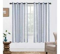 DriftAway Farmhouse Vertical Striped Linen Blend Textured Light Filtering Semi Sheer Curtains for Living Room Bedroom 63 Inches Long Drapes 2 Panels Broad Striped Jean Navy