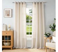 DriftAway Farmhouse Vertical Striped Linen Blend Textured Light Filtering Semi Sheer Curtains for Living Room Bedroom 84 Inches Long Drapes 2 Panels