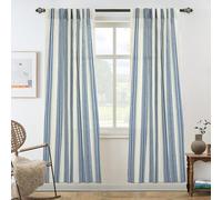 DriftAway Farmhouse Vertical Striped Linen Blend Textured Light Filtering Semi Sheer Curtains for Living Room Bedroom 72 Inches Long Drapes 2 Panels Broad Striped Linen Jean Navy
