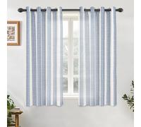DriftAway Farmhouse Vertical Striped Linen Blend Textured Light Filtering Semi Sheer Curtains for Living Room Bedroom 54 Inches Long Drapes 2 Panels Broad Striped Jean Navy