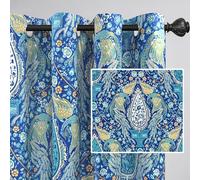 DriftAway Floral Teal Curtains for Bedroom 80% Blackout Thermal Insulated Lined Double Layer Vintage Peacock Printed Pattern Darkening Drapes for Living Room Grommet 2 Panels 52 Inch by 84 Inch Teal