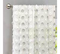 DriftAway (Gray/White) Olivia White Voile Chiffon Sheer Window Curtains, Embroidered with Pom Pom, Set of Two Panels, 130cm x 210cm, Rod Pocket (Grey/White)