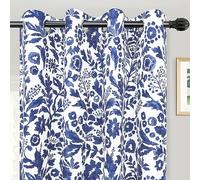 DriftAway Julia Blackout Curtains for Bedroom Navy Floral Watercolor Pattern Double Layer Thermal Insulated Sound Reducing Room Darkening Drapes for Living Room Grommet 2 Panels Each W52 x L102 Navy
