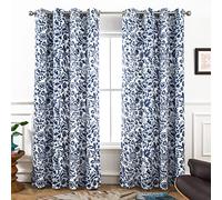 DriftAway Julia Watercolor (Black) out Room Darkening Grommet Lined Thermal Insulated Energy Saving Window Curtains 2 Layers 2 Panels Each Size 52 Inch by 84 Inch (Navy)