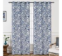 DriftAway Julia Watercolor Blackout Room Darkening Lined Thermal Insulated Energy Saving Window Curtains 2 Layers 2 Panels Each Size 52 Inch by 102 Inch Navy