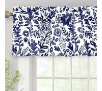 DriftAway Julia Watercolor Blooming Flower Floral Lined Thermal Insulated Window Curtain Valance Rod Pocket 52 Inch by 14 Inch Plus 1.75 Inch Header (Navy) 1 Pack