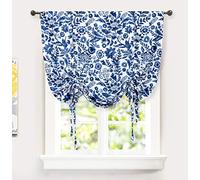 DriftAway Julia Watercolor Blooming Flower Floral Tie Up Curtain Thermal Insulated Blackout Window Adjustable Balloon Curtain Shade for Small Window Rod Pocket Single 45 Inch by 63 Inch Navy