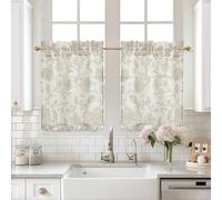 DriftAway Kitchen Curtain Floral Tier Linen Short Floral Paisley Patterned Cafe Curtains 24 Inch Length for Living Room Bathroom Freda Jacobean Farmhouse Country Drapes Rod Pocket 2 Panels Taupe