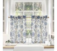 DriftAway Kitchen Curtain Floral Tier Linen Short Floral Paisley Patterned Cafe Curtains 36 Inch Length for Living Room Bathroom Freda Jacobean Farmhouse Country Drapes Rod Pocket 2 Panels Navy