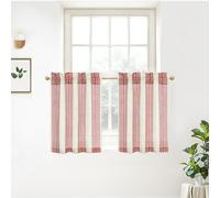 DriftAway Kitchen Curtains Striped Tier Linen Short Curtains Pinstripe Cafe Curtains 24 Inch Length for Living Room Bathroom Chris Farmhouse Rustic Curtains Rod Pocket 2 Panels Red