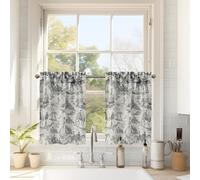 DriftAway Kitchen Curtains Toile Tier Linen Short Curtains Cafe 24 Inch Length for Living Room Bathroom Farmhouse French Country Vintage Printed Pattern Rod Pocket 2 Panels Black