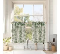 DriftAway Kitchen Curtains Toile Tier Linen Short Curtains Cafe 24 Inch Length for Living Room Bathroom Farmhouse French Country Vintage Printed Pattern Rod Pocket 2 Panels Loden Green