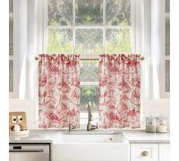 DriftAway Kitchen Curtains Toile Tier Linen Short Curtains Cafe 36 Inch Length for Living Room Bathroom Farmhouse French Country Vintage Printed Pattern Rod Pocket 2 Panels Red